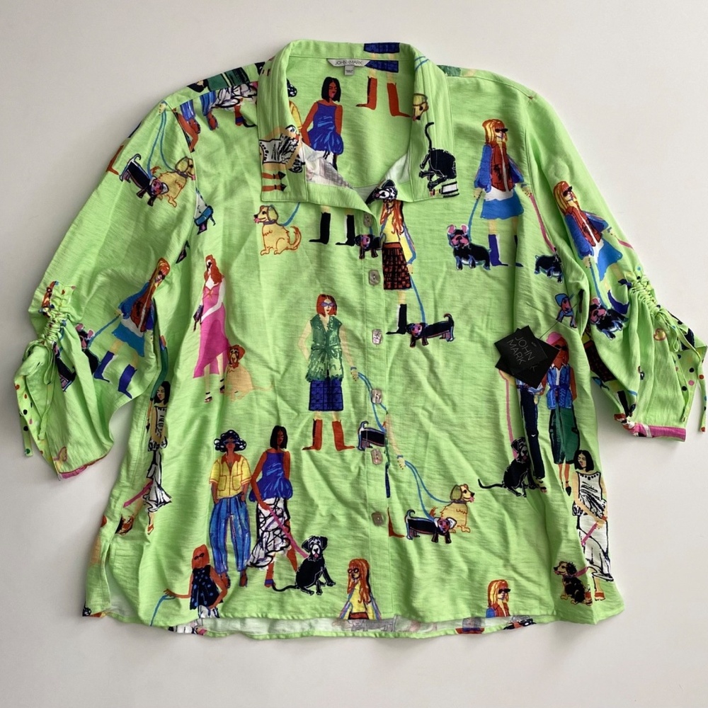 John Mark Lime Green Illustrated Women Tunic- NWT